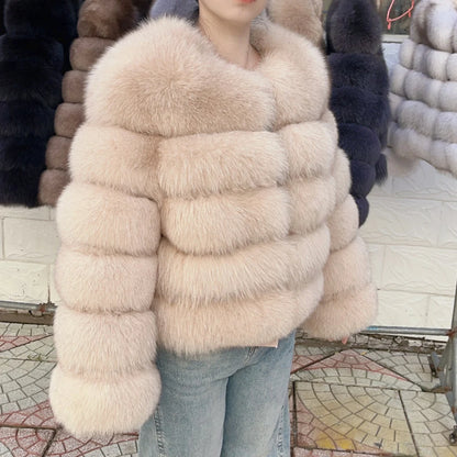 QUEENTINA Fox Fur Coat Real Brown