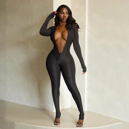 Cut-Out Backless Long Sleeve Jumpsuit
