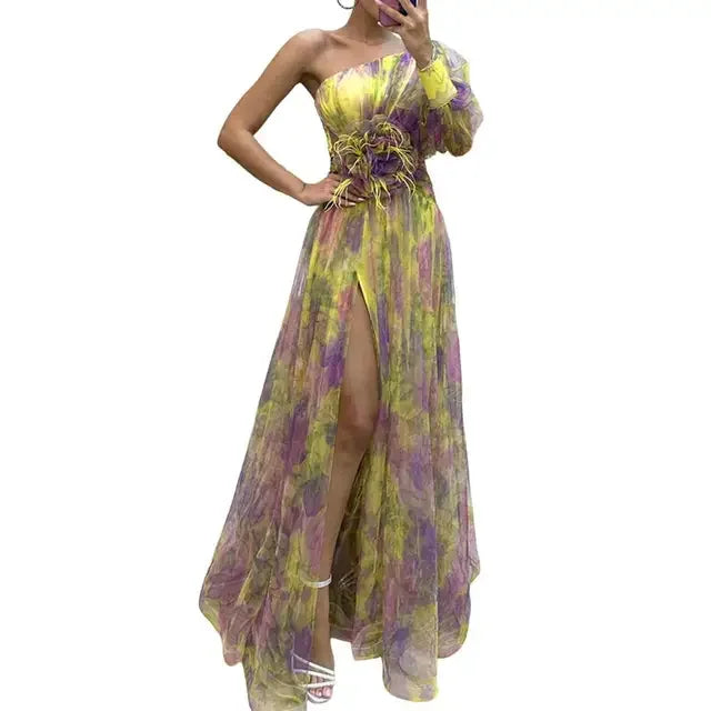 Formal Party Dress One Shoulder Tie-dye