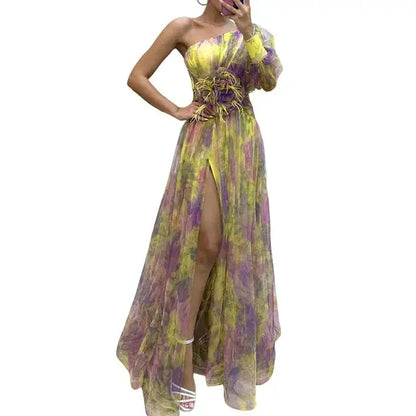 Formal Party Dress One Shoulder Tie-dye