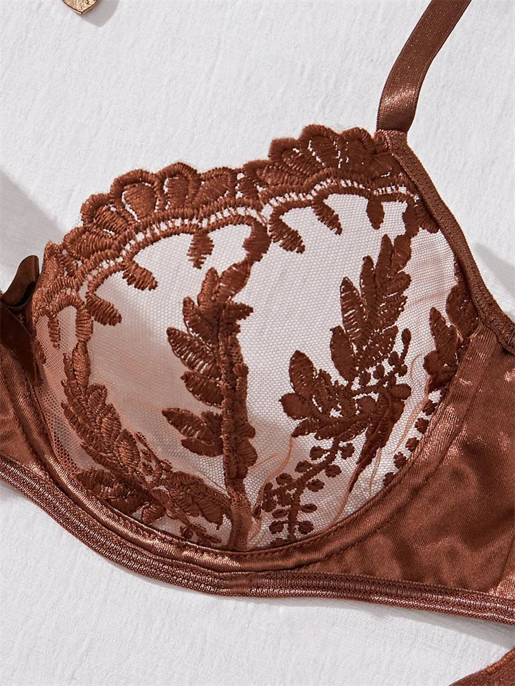 Mesh Embroidery Bra and Panty Set