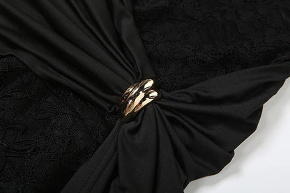 Ruched Metal Knot Stretch Jumpsuit