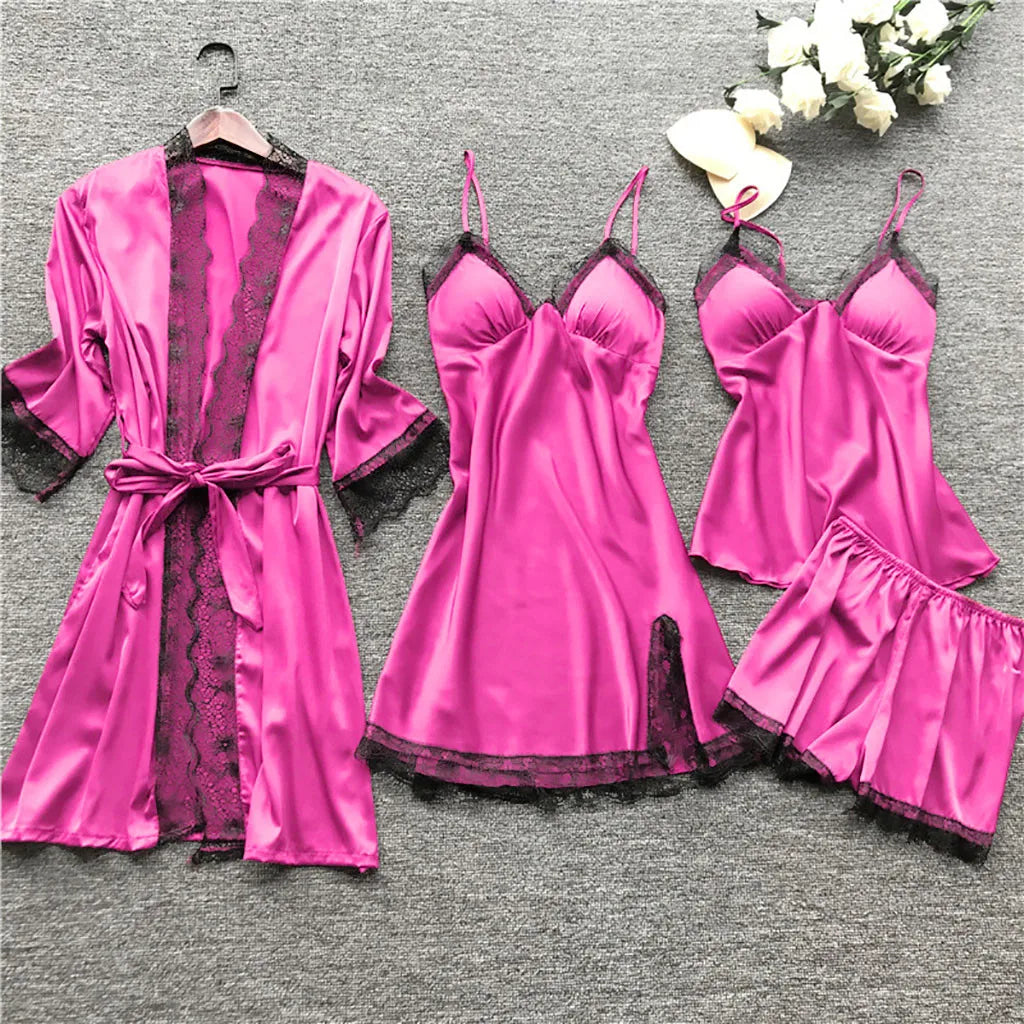 Silk Robe and Lace Nightdress Set