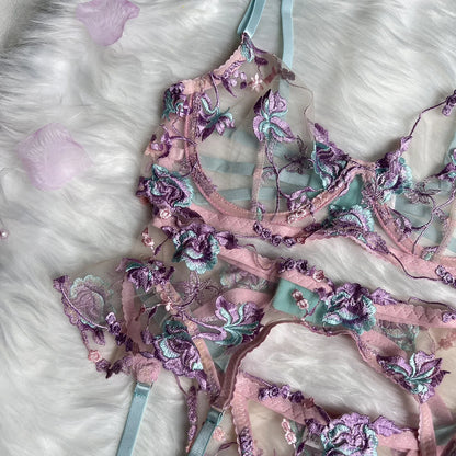 Embroidered Patchwork Lingerie Set