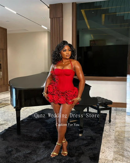 Halter Ruffled Satin Mini Dress