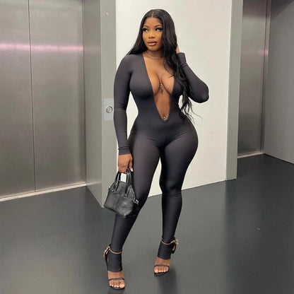 Cut-Out Backless Long Sleeve Jumpsuit