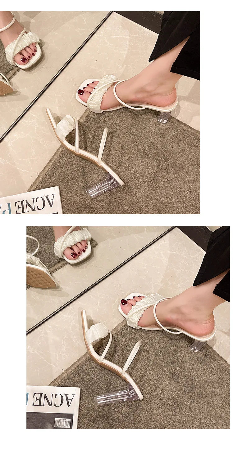Transparent, Sandals Thick High Heels, with