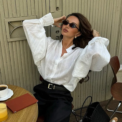 White Shirts Long Sleeve Oversize Blouse