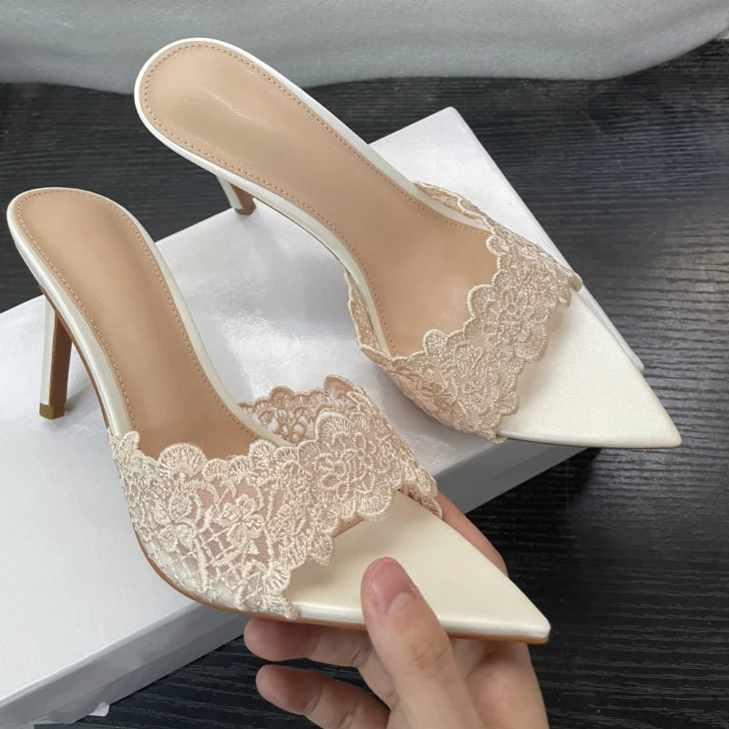 New High Heel Sandals Lace Embroidery