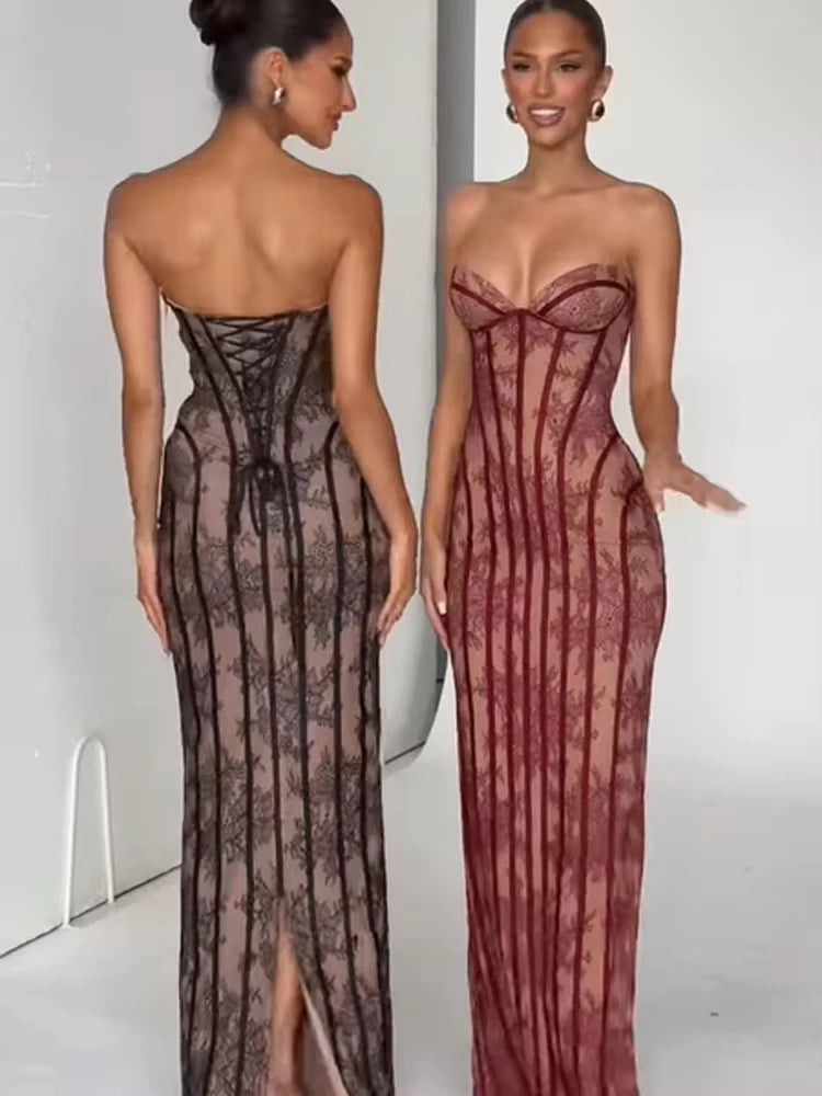 Chic Gauze Fishbone Strapless Dress Backless