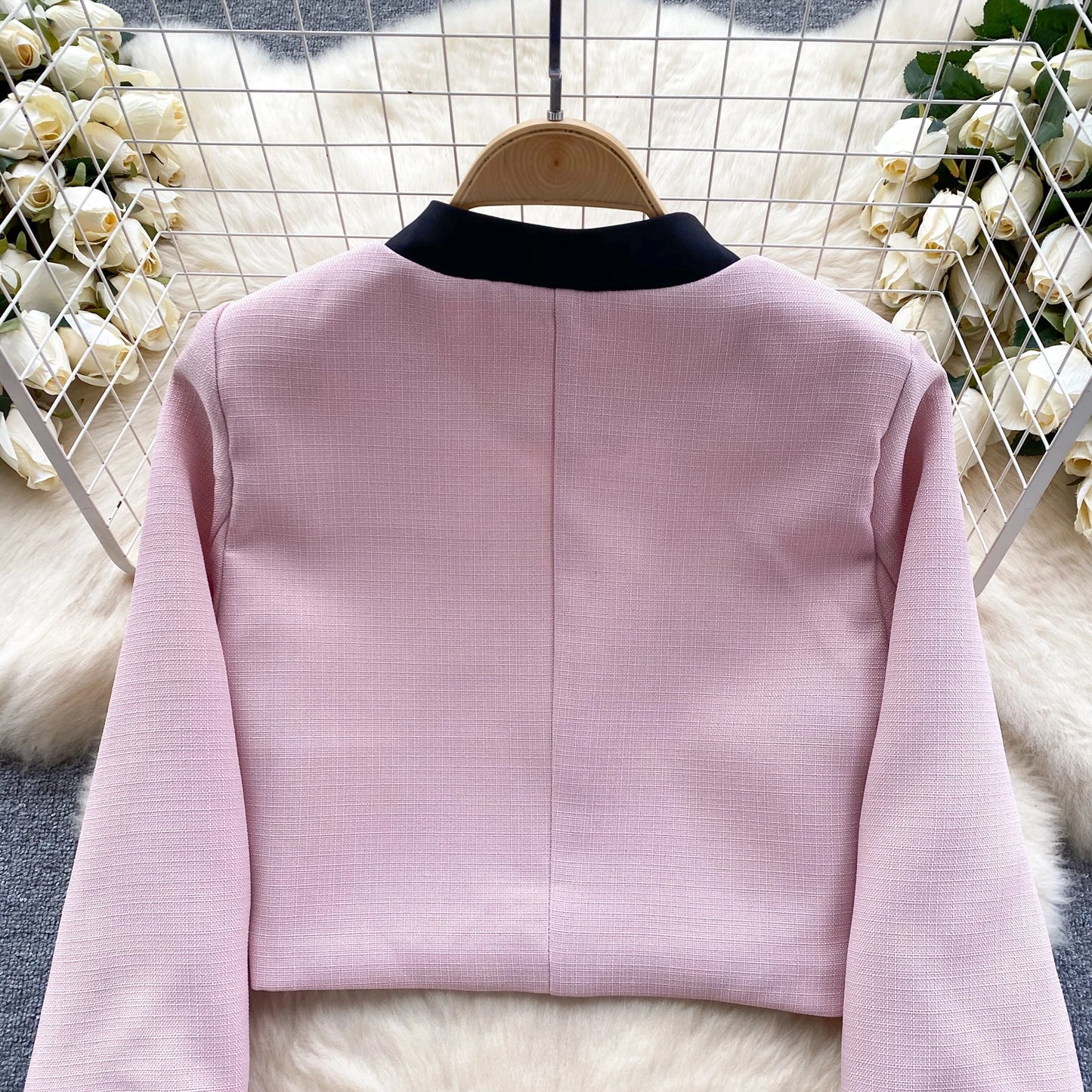 KUSAHIKI 2024 Spring Women's Color Block Short Cardigan Coat + High Waisted Pleated Half Skirt Two Piece Set