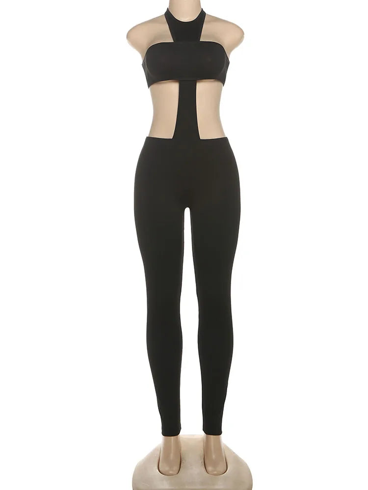 Weird Puss Sexy Jumpsuit Women Midnight Coquette Sleeveless Waistless Skinny Midnight Clubwear Stretch Workout Activity Overalls