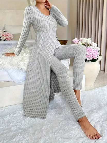 O-Neck Split Top & Slim Trousers Lounge Set