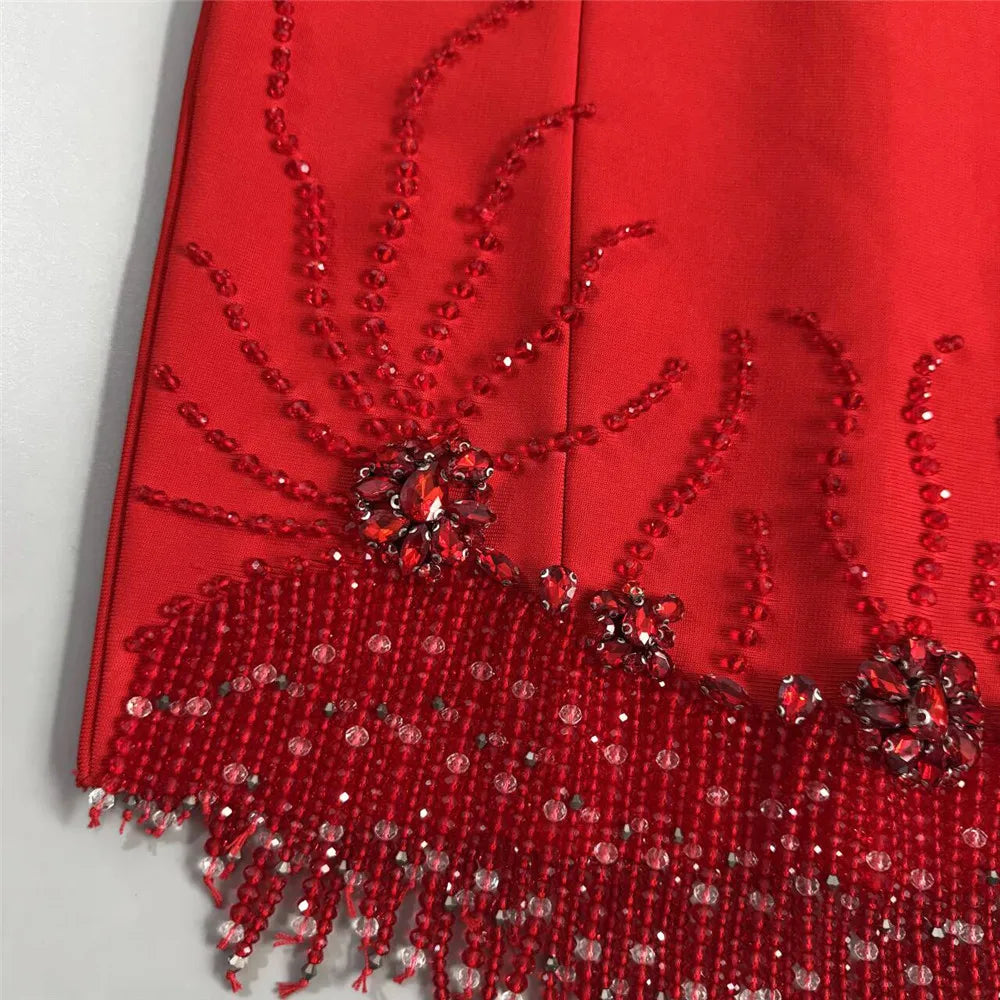 Sleeveless Bandage Dress Beading Tassel Clothes