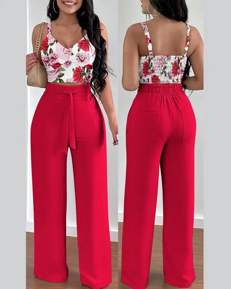 Print Halter V-Neck Backless Tank Suit