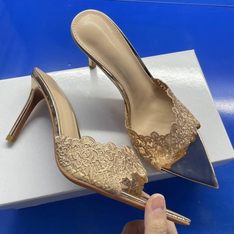 New High Heel Sandals Lace Embroidery