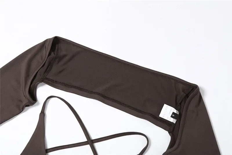 2025 New Dark Y2k Punk Drawstring Bandage Sexy Camis Techwear Backless Long Sleeve Crop Tops Women's Bodycon Summer Streetwear