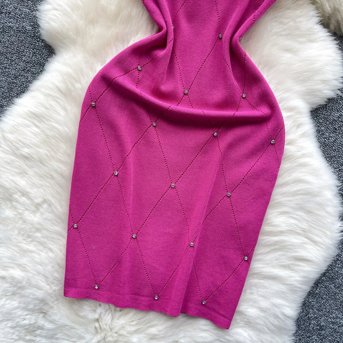 Beaded Halter Knit Bodycon Mini Dress