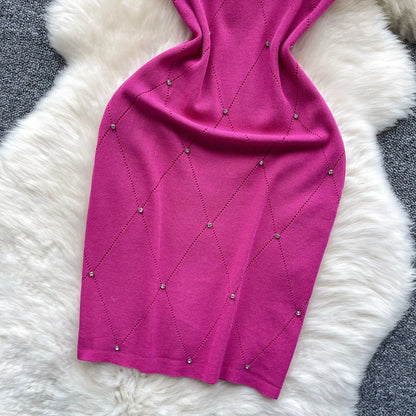 Beaded Halter Knit Bodycon Mini Dress