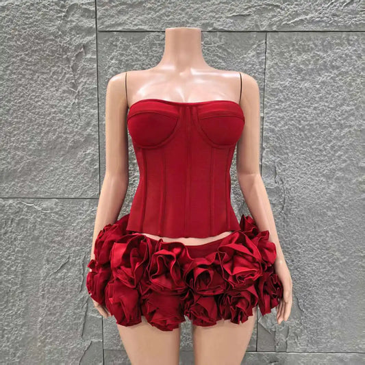 Floral Strapless Bandage Mini Two-Piece Set