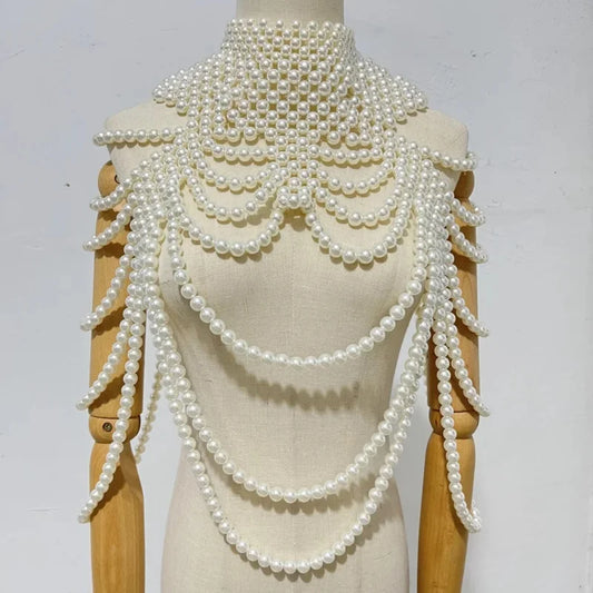 Pearl Beading Tops Sexy Women Pearl Tassel Shoulder Chain Dress Jewelry Festival Outfits Elegant Beaded Vest Tops