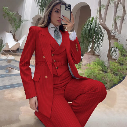 Luxury Striped 3-Piece Blazer & Pants Suit