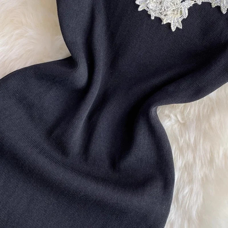 Backless Lace Patchwork Knit Mini Dress