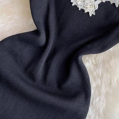 Backless Lace Patchwork Knit Mini Dress