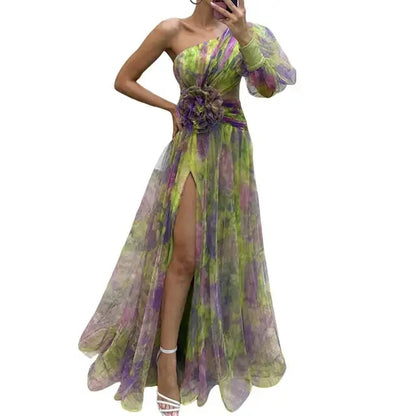 Formal Party Dress One Shoulder Tie-dye