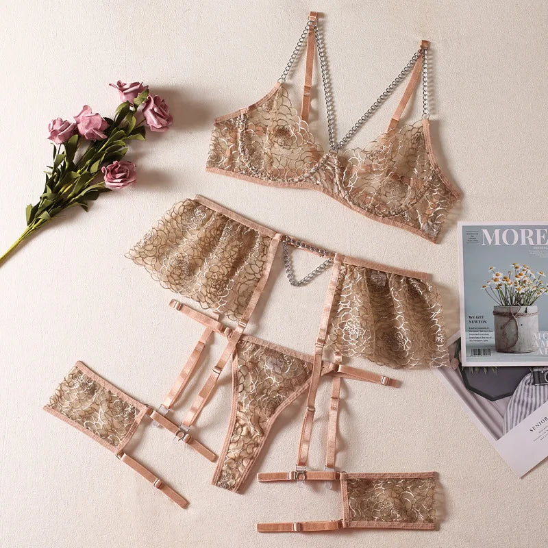 Lace Bodysuit & Chain Leg Garter Set