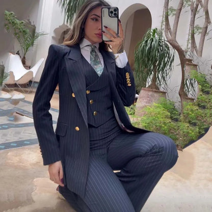 Luxury Striped 3-Piece Blazer & Pants Suit