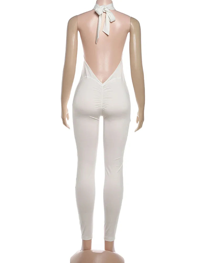 Nibber Hottie Jumpsuits Woman Bandage Halter Turtleneck Sexy Backless Sleeveless Skinny Peach Hip High Street Fashion Overalls