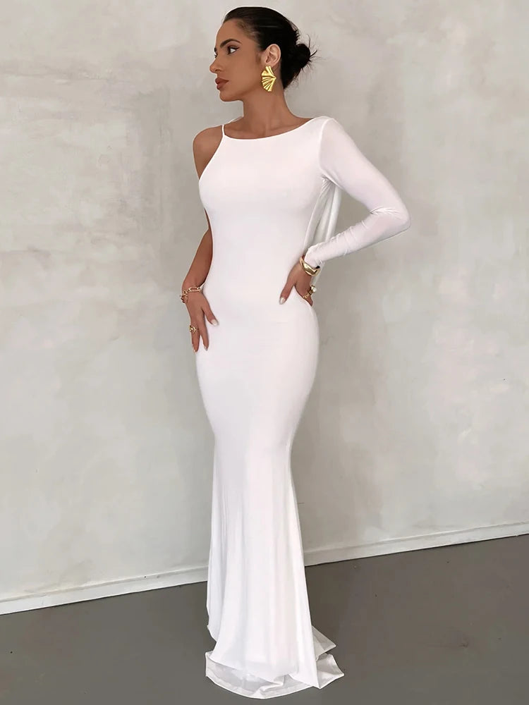 Dulzura One-Shoulder Long Sleeve Swinging Collar
