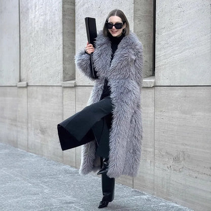 Faux Fur Long Coats Y2k Thick