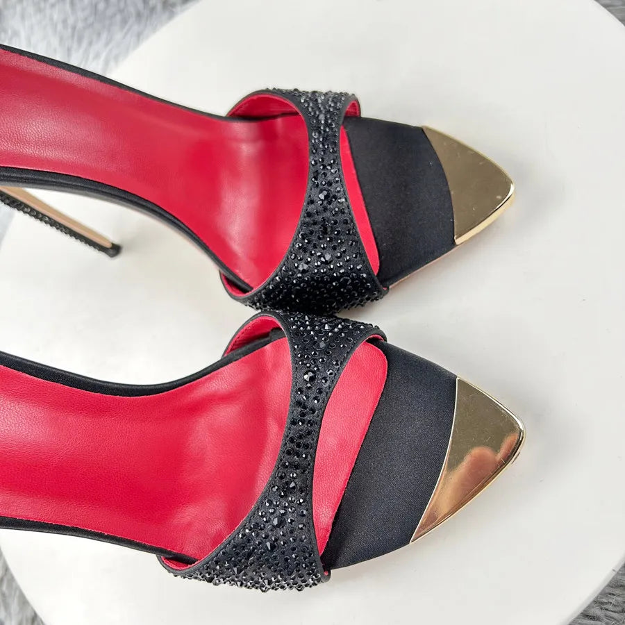 Diamond Black print high heeled slippers