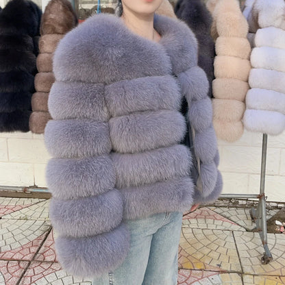 QUEENTINA Fox Fur Coat Real Brown