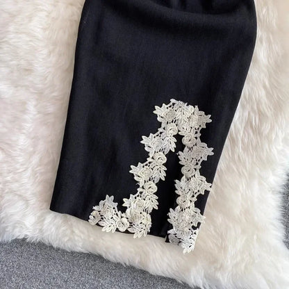 Backless Lace Patchwork Knit Mini Dress