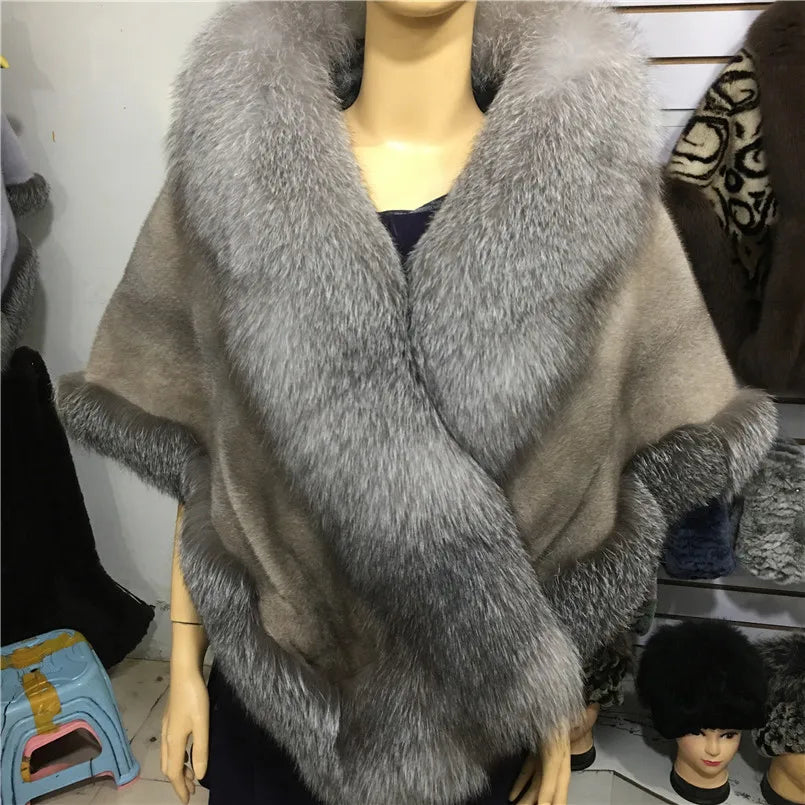 Natural Mink Fur Cape with Real