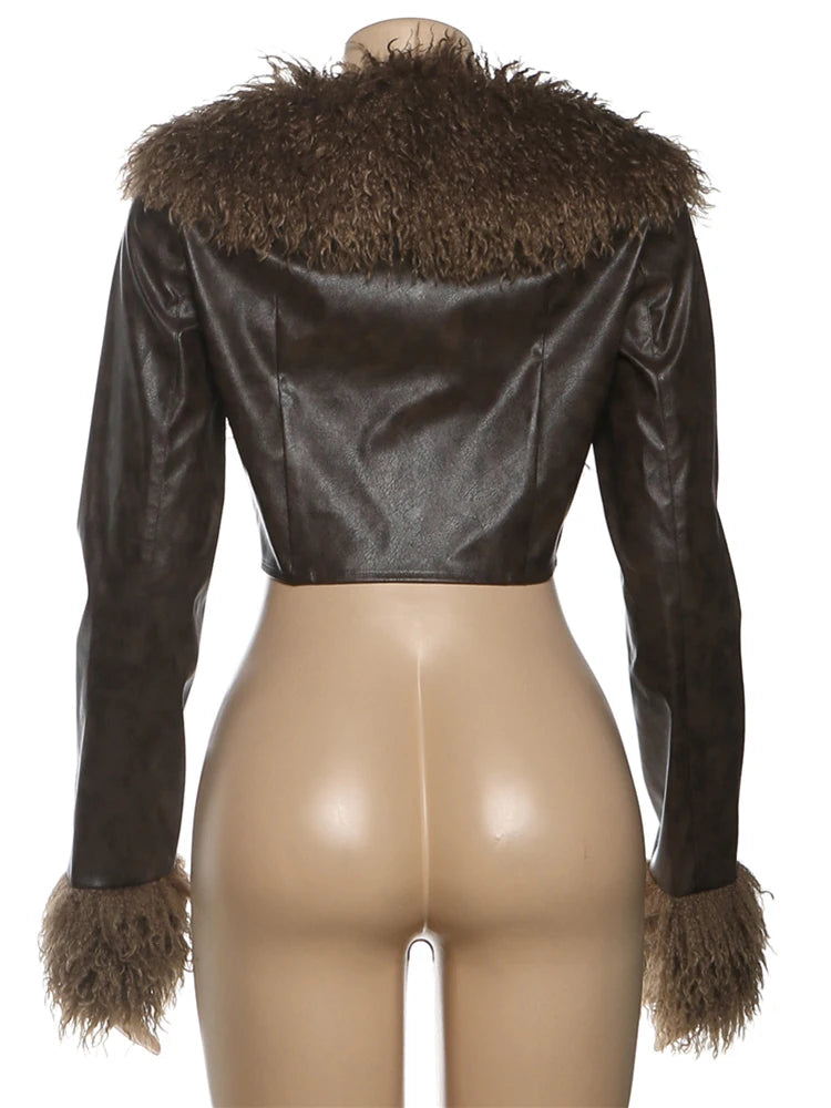 Nibber Wild Coats Woman Furry Tassel Decoration Autumn Trend Low-Neck Full Sleeve Navel Exposed High Street Style Classic Tops