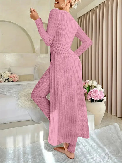 O-Neck Split Top & Slim Trousers Lounge Set