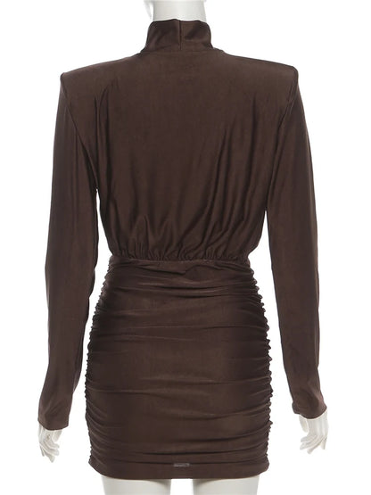 Classic Turtleneck Ruched Mini Bodycon Dress