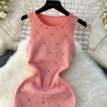 Beading Knitting Sheath Tank Dress Bodycon