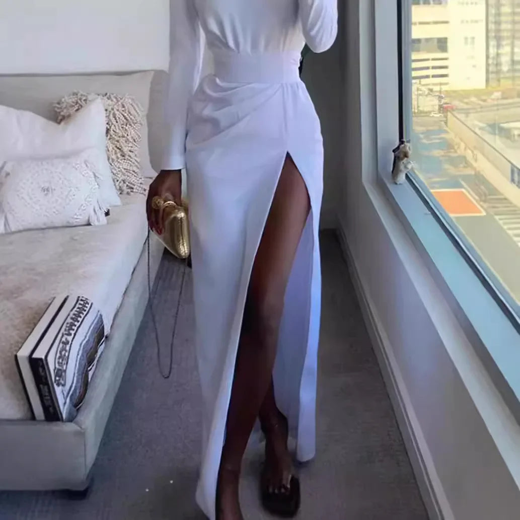V-Neck High-Slit Long Dress