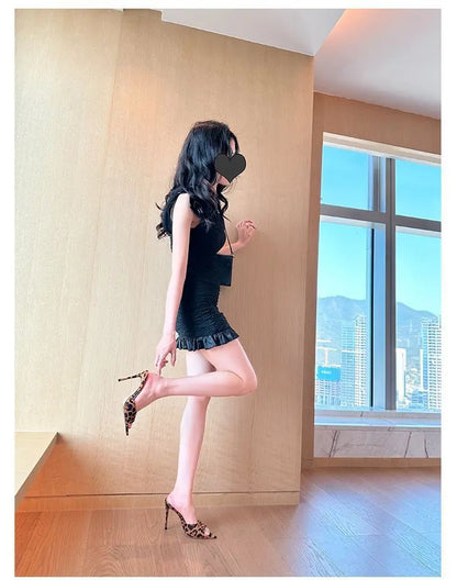 Leopard Print Stiletto High Heel Mules