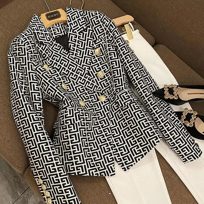 Double-Breasted Printed Suit Jacket