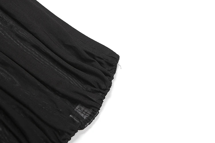 kliou Mesh Swinging Pleated Women 2 Piece Set Summer Solid Simple Halter Backless Chic Tops+Shirring Mini Skirts Coordinate Suit