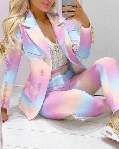 Printed Belted Blazer Pant Set