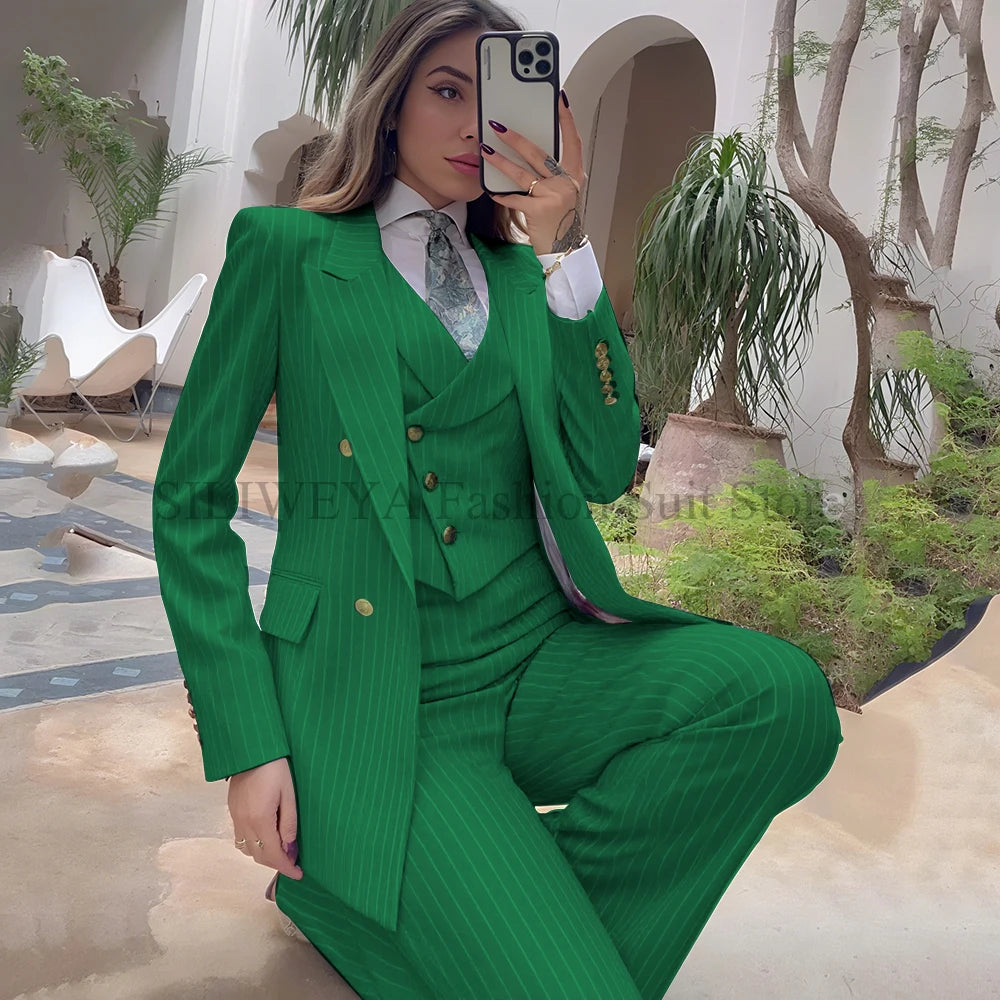 Luxury Striped 3-Piece Blazer & Pants Suit