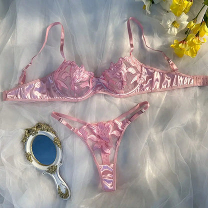 Floral Embroidered Push-Up Lingerie Set