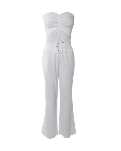 Drawstring Bandeau Crop Top and Pants Set